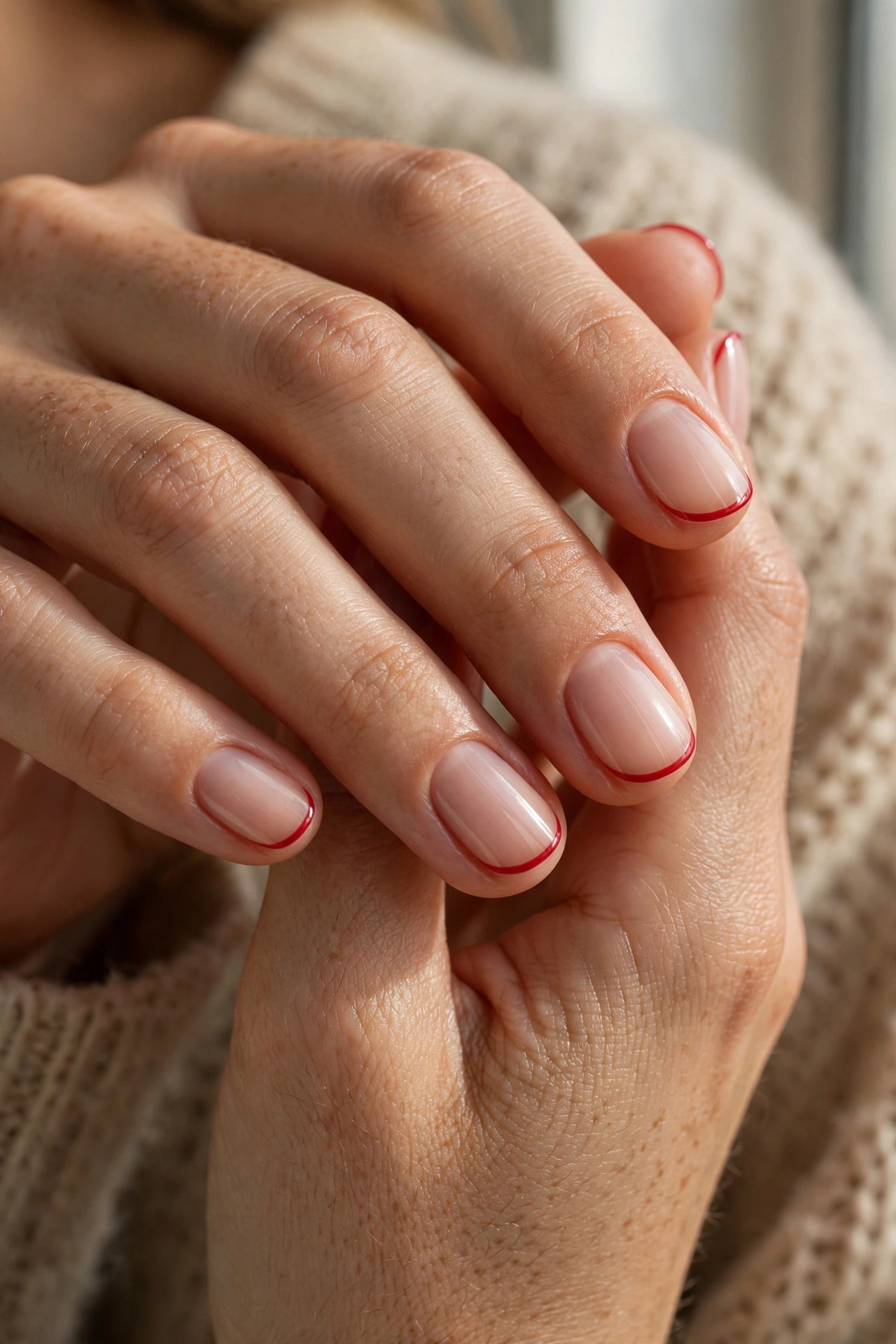 Red micro french tip nails