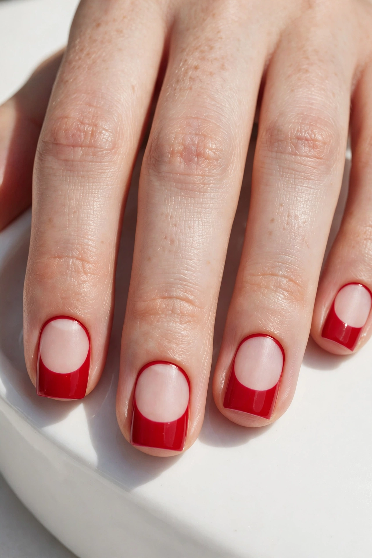 Negative space red half moon nails