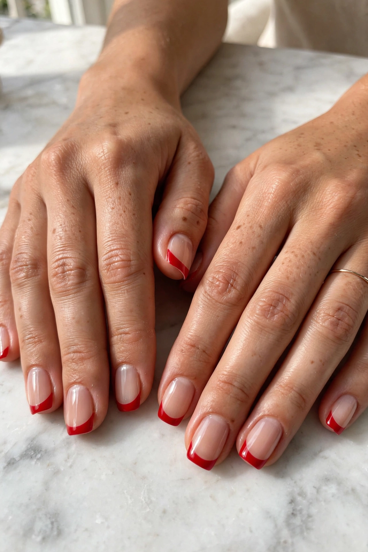 Red french tip nails