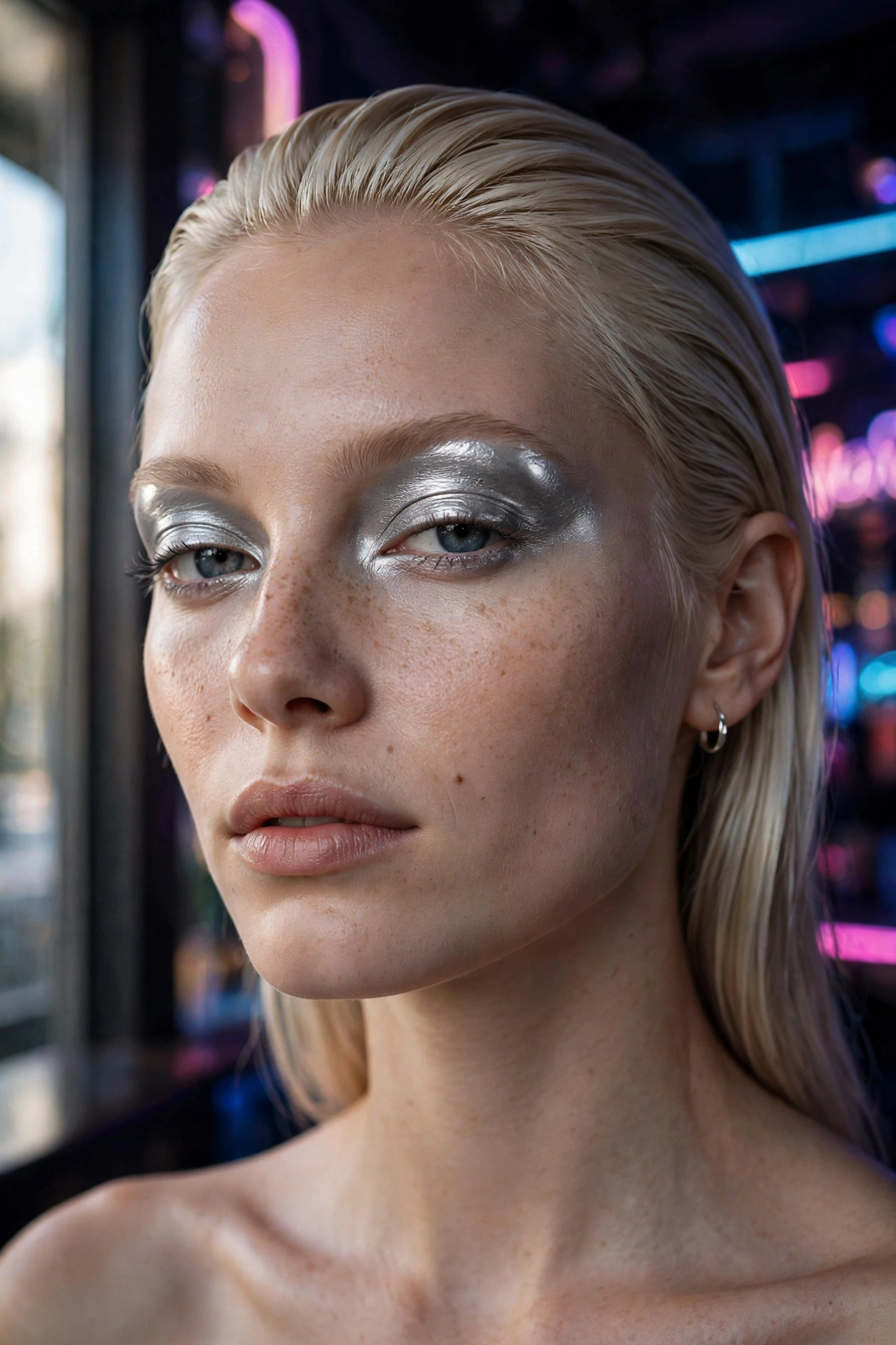 Full silver metallic eyeshadow lid