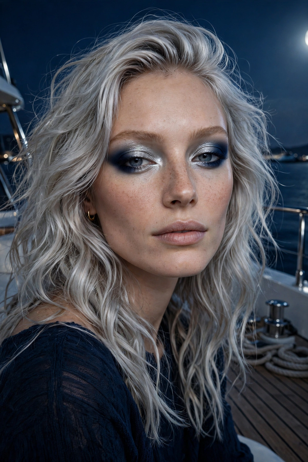 Molten silver ombre lid with navy gradient
