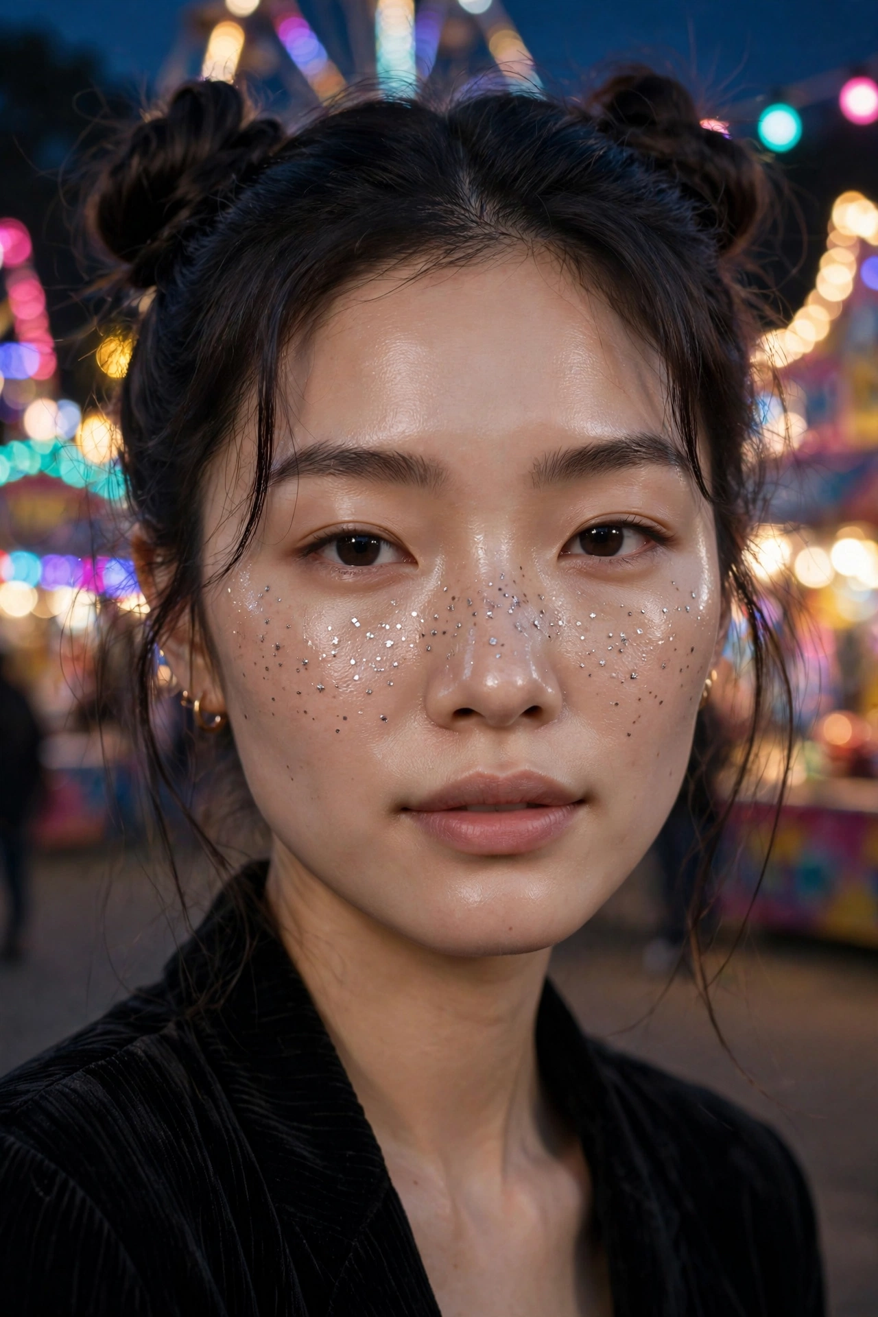 Silver freckles across nose and cheeks
