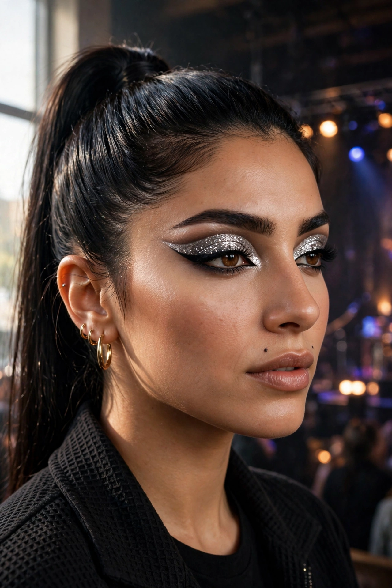 Silver glitter cut crease eye makeup