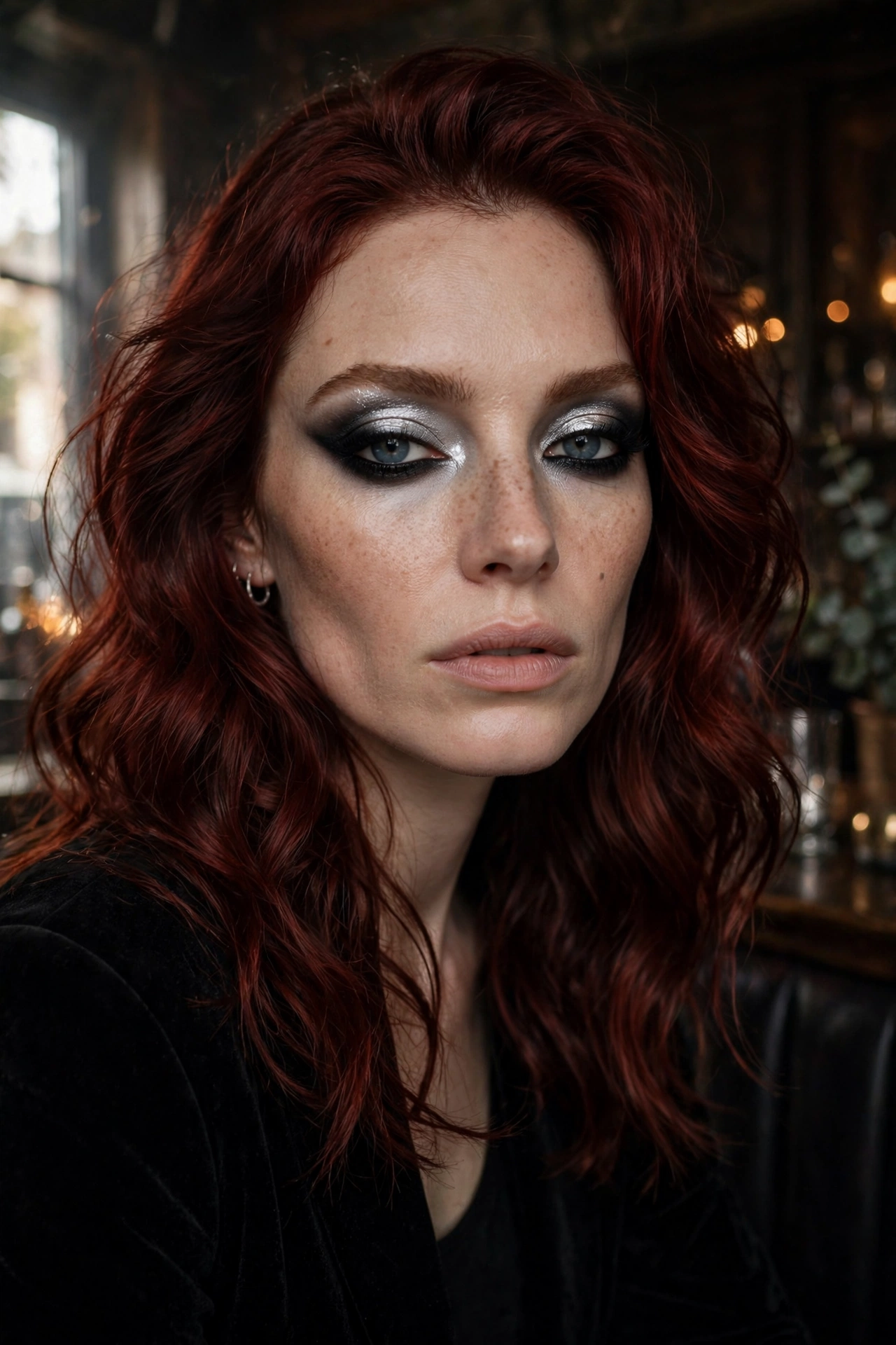 Silver and black dramatic eye makeup